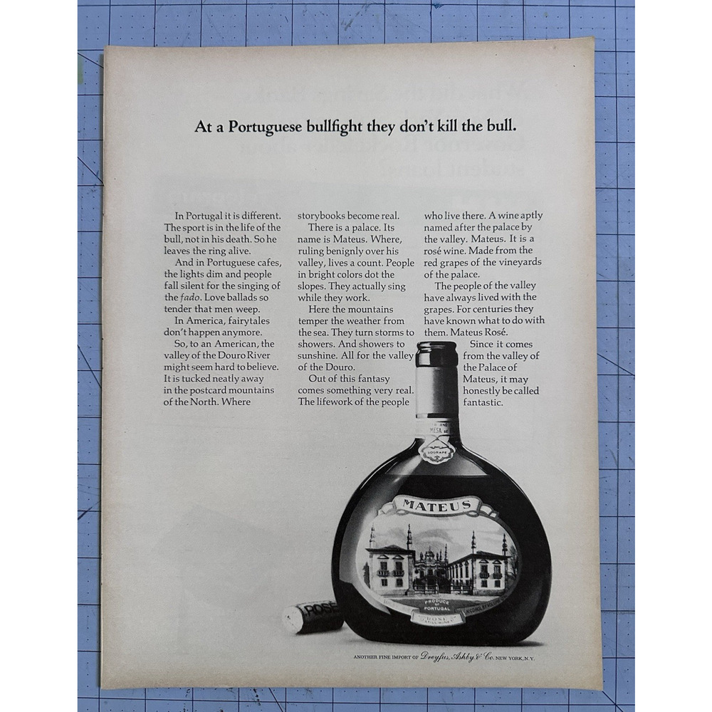 Vintage 1968 Mateus Rose Wine From Portugal Print Ad